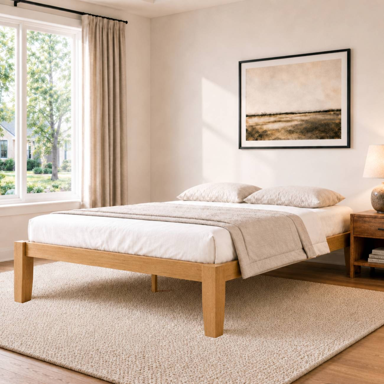 East Urban Home Solid Wood Japanese Joinery Platform Bed Frame